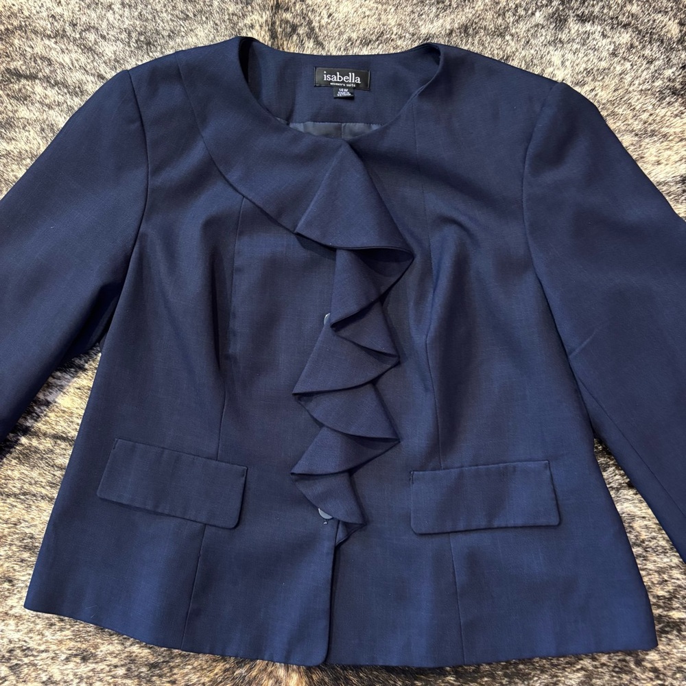 Women’s Isabella Navy Blue Ruffle Blazer Jacket Size 14 - Picture 14 of 16